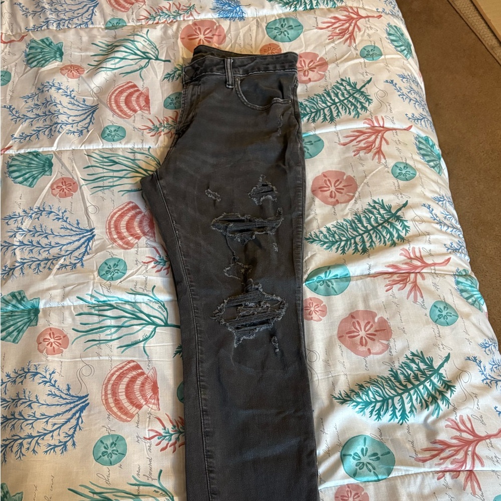 Distressed Dark Grey Athletic Skinny Men’s Jeans